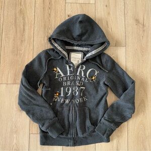 Y2K Aeropostale Charcoal Grey Zip Up with Beaded Details